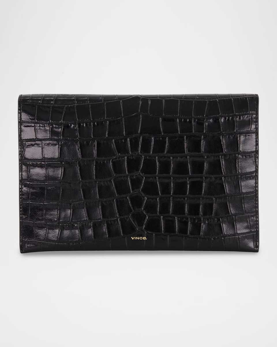 Croc-Effect Leather Bifold Clutch Bag
